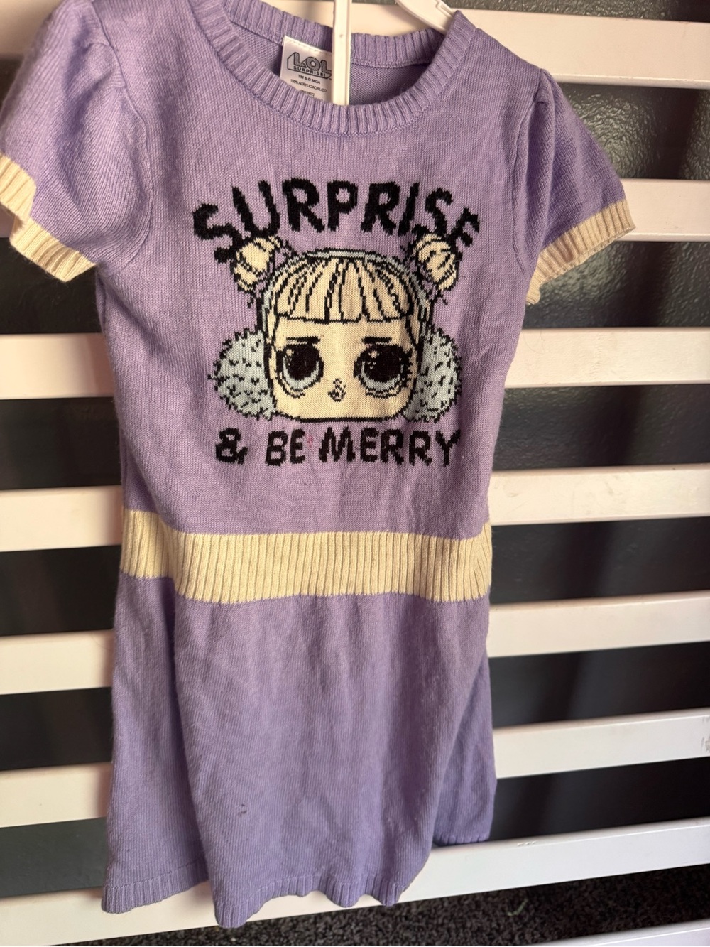 L.O.L. Surprise! Lavender Knit Graphic Dress Top with Cream Trim